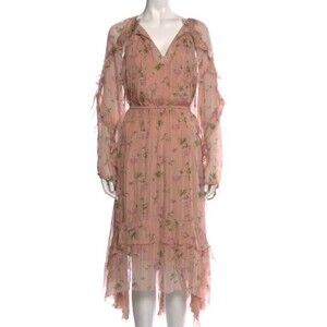 Ulla Johnson Lorelei Silk Floral Dress Size 10 Blush Pink Ruffle Sleeve Boho